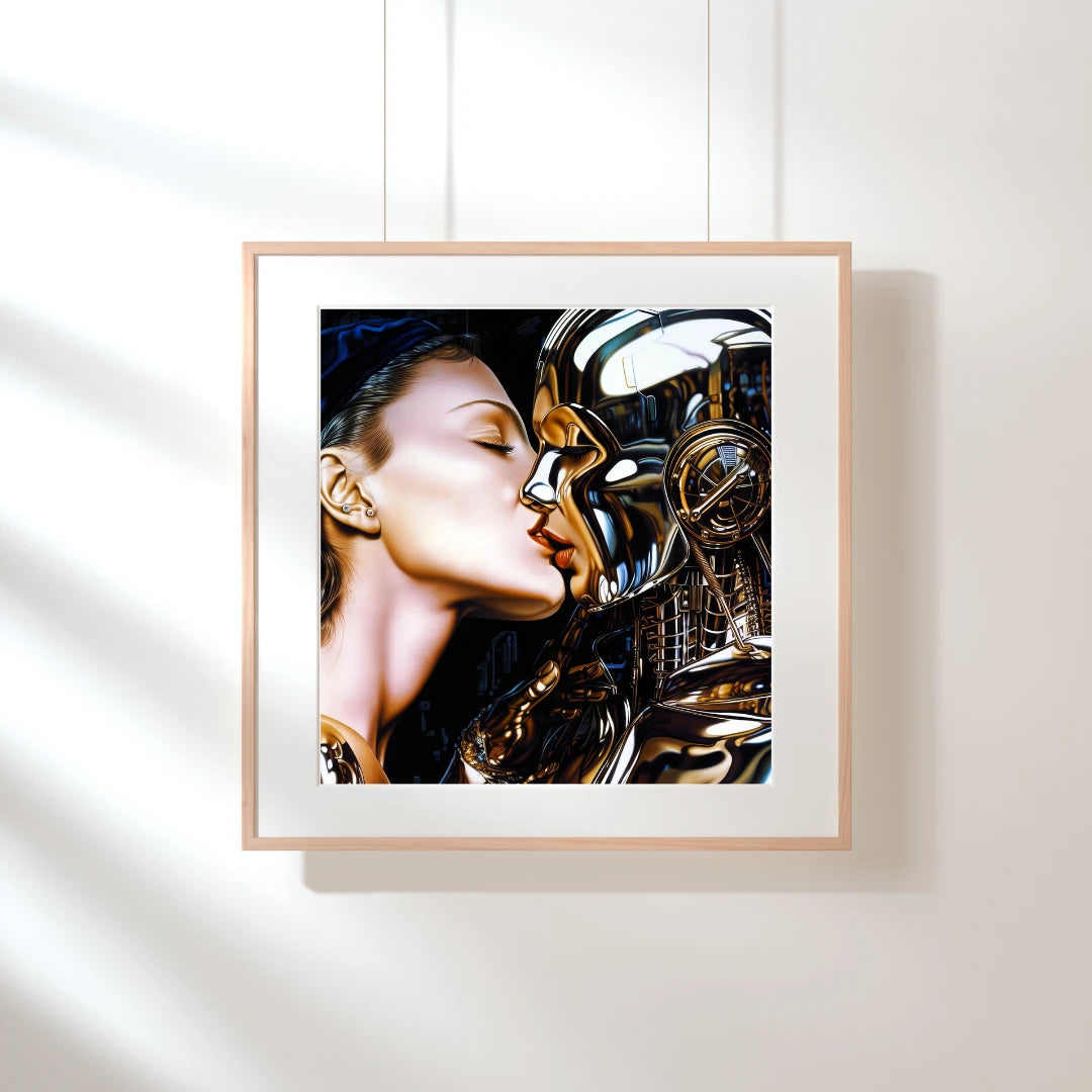 Kiss the Bot Gold – Cyberpunk Love Art | Fine Art Digital Print Ma boutique